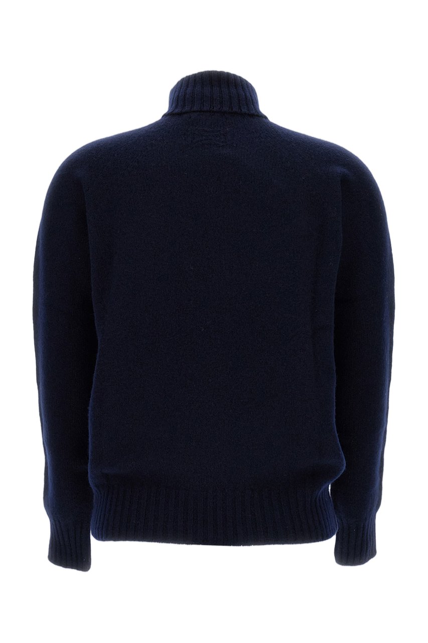 Drumohr Flat-Knit Wool Turtleneck Sweater with Ribbed Details Blauw
