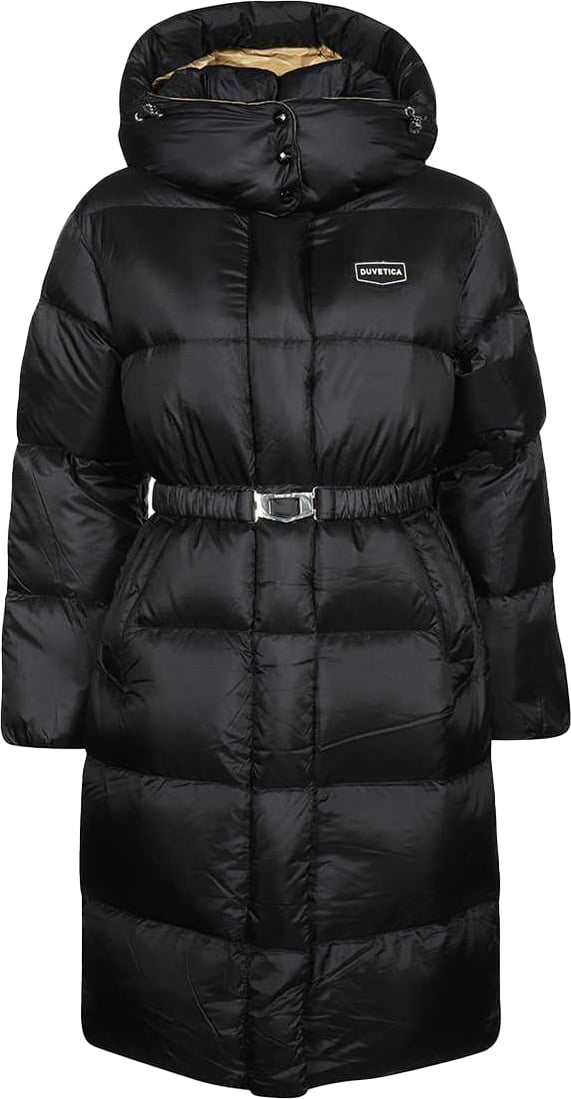 Drumohr Belted hooded long down jacket Zwart