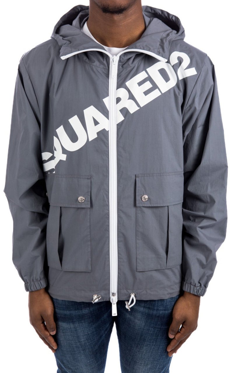 Dsquared2 Logo Hooded Windbreaker Grijs