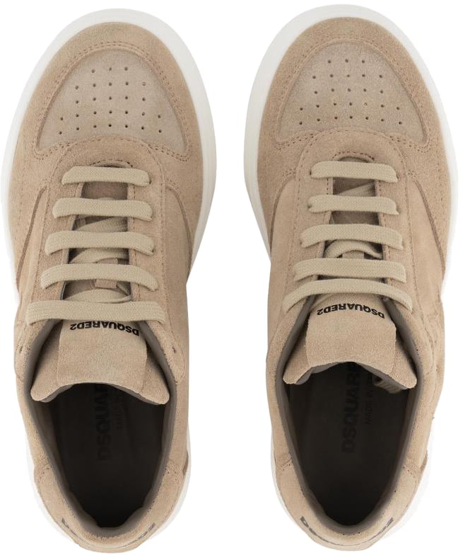 Dsquared2 Leather Side Maple Leaf Nabuk Leather Lace-up Low Sneakers Beige
