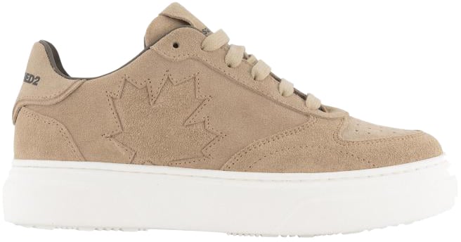 Dsquared2 Leather Side Maple Leaf Nabuk Leather Lace-up Low Sneakers Beige