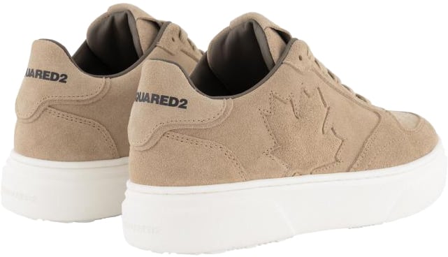Dsquared2 Leather Side Maple Leaf Nabuk Leather Lace-up Low Sneakers Beige