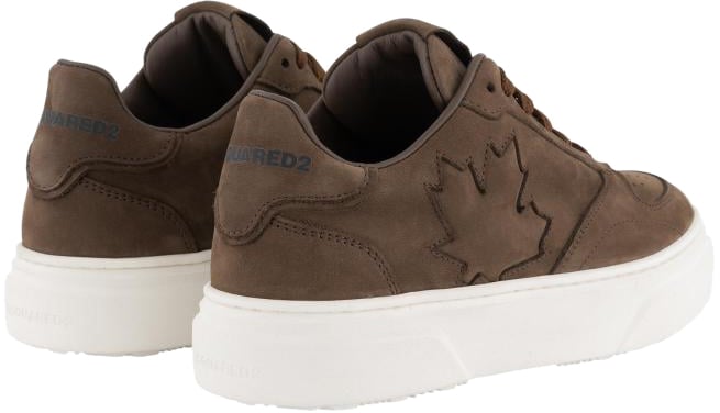Dsquared2 Leather Side Maple Leaf Nabuk Leather Lace-up Low Sneakers Bruin