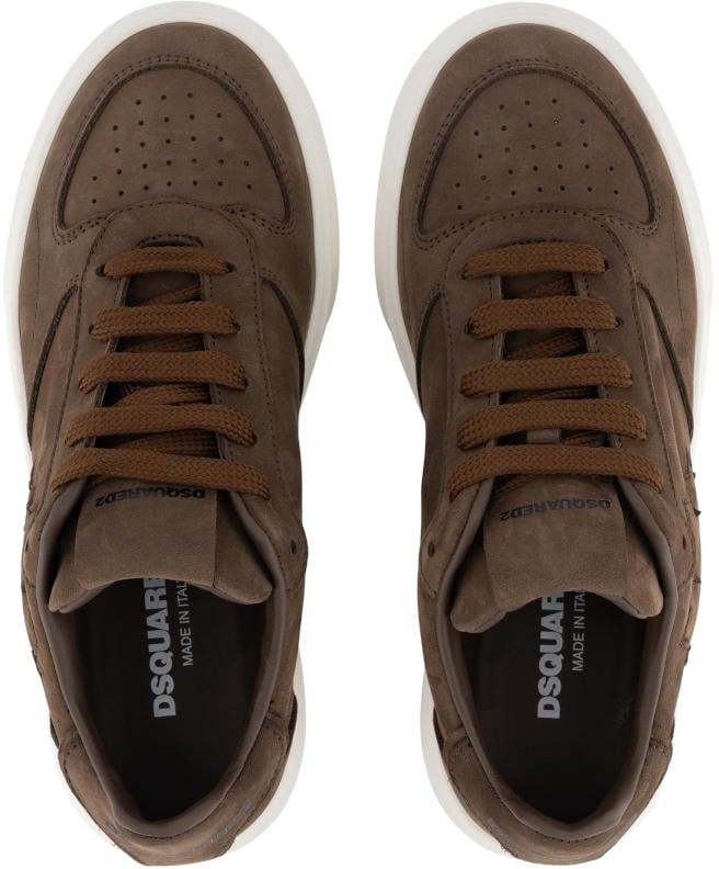 Dsquared2 Leather Side Maple Leaf Nabuk Leather Lace-up Low Sneakers Bruin