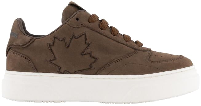 Dsquared2 Leather Side Maple Leaf Nabuk Leather Lace-up Low Sneakers Bruin