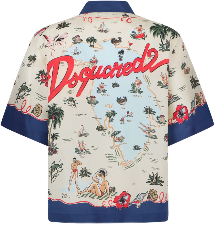 Dsquared2 Red Cream Patterned Contrast Collar Shirt Neutraal