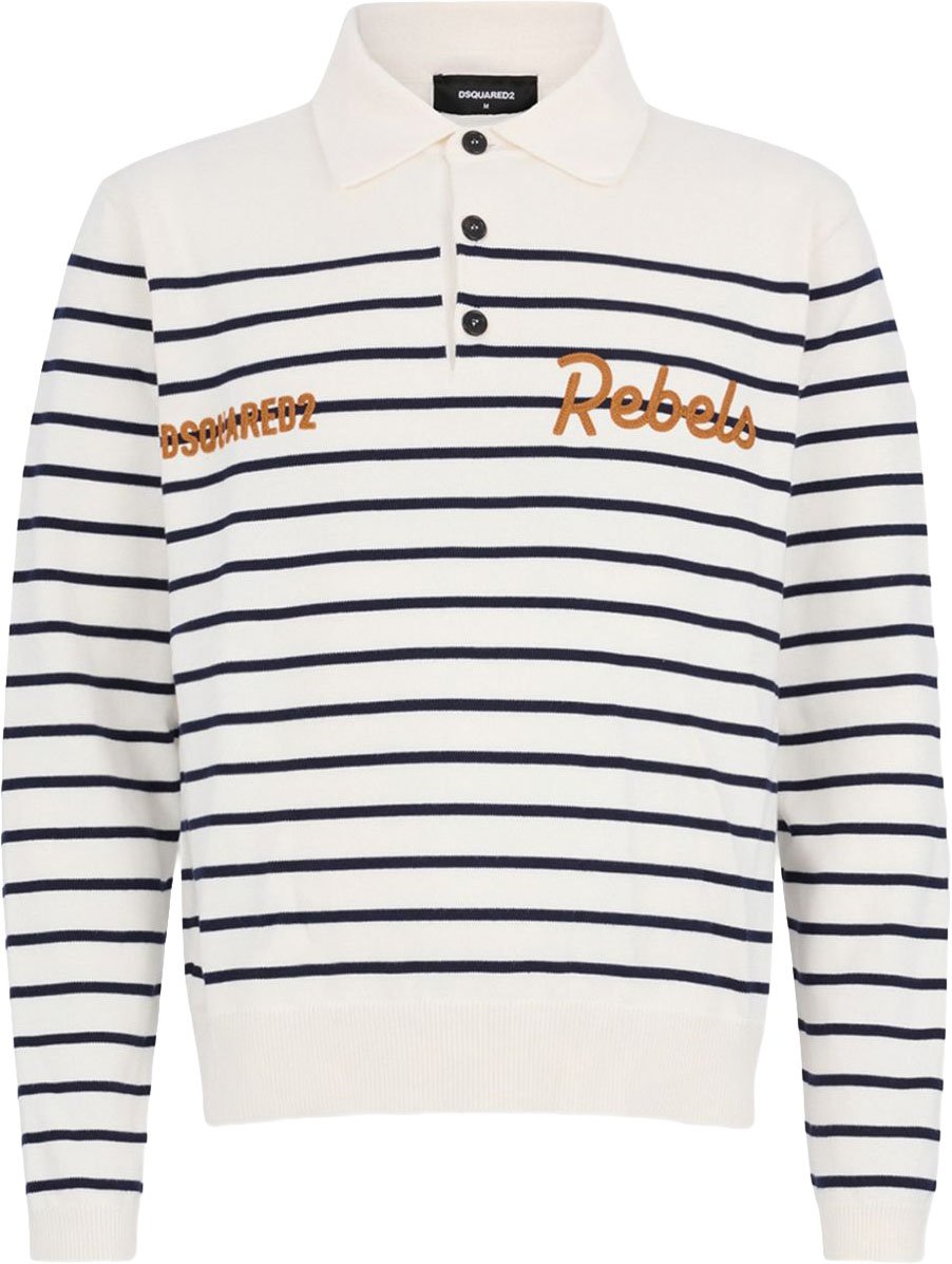 Dsquared2 Long-Sleeve Polo Shirt with Classic Stripe Pattern Wit