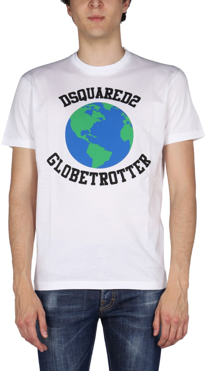 Dsquared2 "GLOBETROTTER" T-SHIRT WITH PRINT Wit
