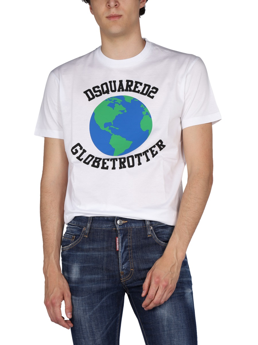 Dsquared2 "GLOBETROTTER" T-SHIRT WITH PRINT Wit