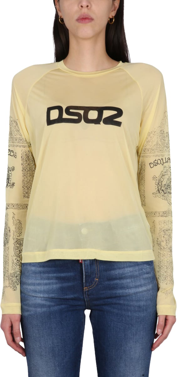 Dsquared2 LOGO PRINT T-SHIRT Geel