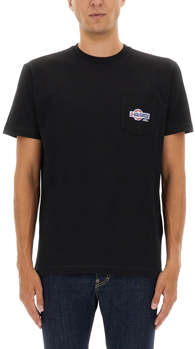 Dsquared2 T-SHIRT WITH POCKET AND LOGO Zwart