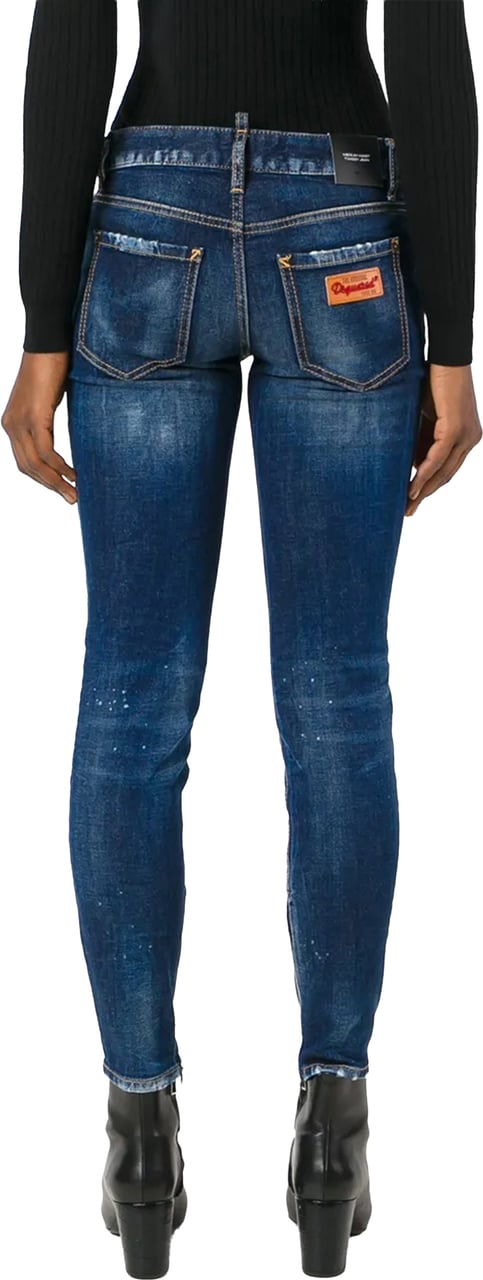 Dsquared2 Slim-Fit Medium Blue Splatter Denim Jeans Groen