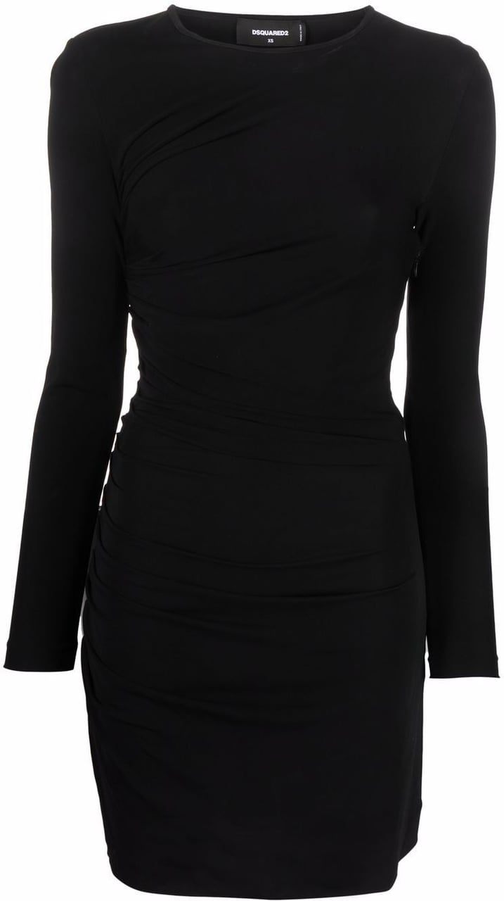 Dsquared2 Fitted Mini Black Ruched Viscose Dress Zwart