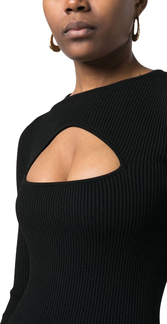 Dsquared2 Fitted Ribbed Black Viscose Mini Dress Zwart