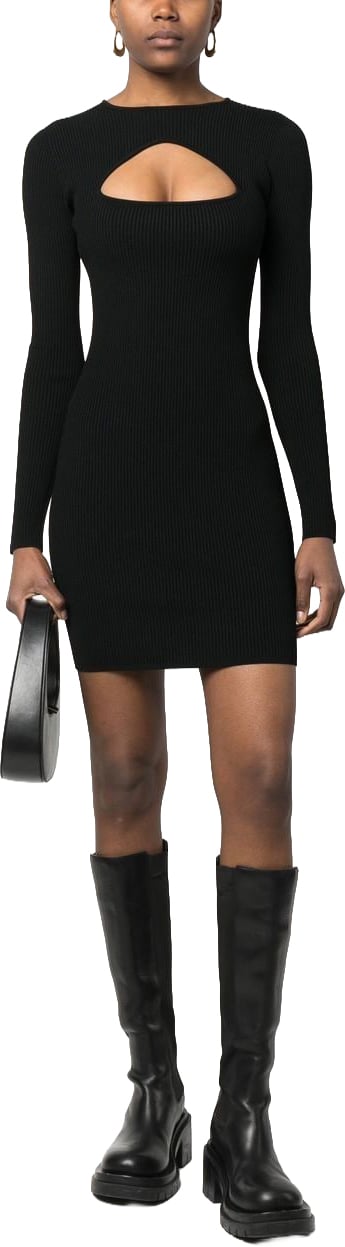 Dsquared2 Fitted Ribbed Black Viscose Mini Dress Zwart