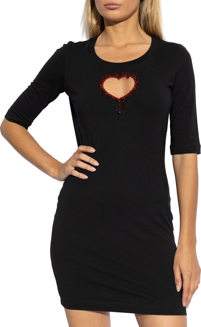 Dsquared2 Fitted Black Cotton Heart Cutout Dress Zwart