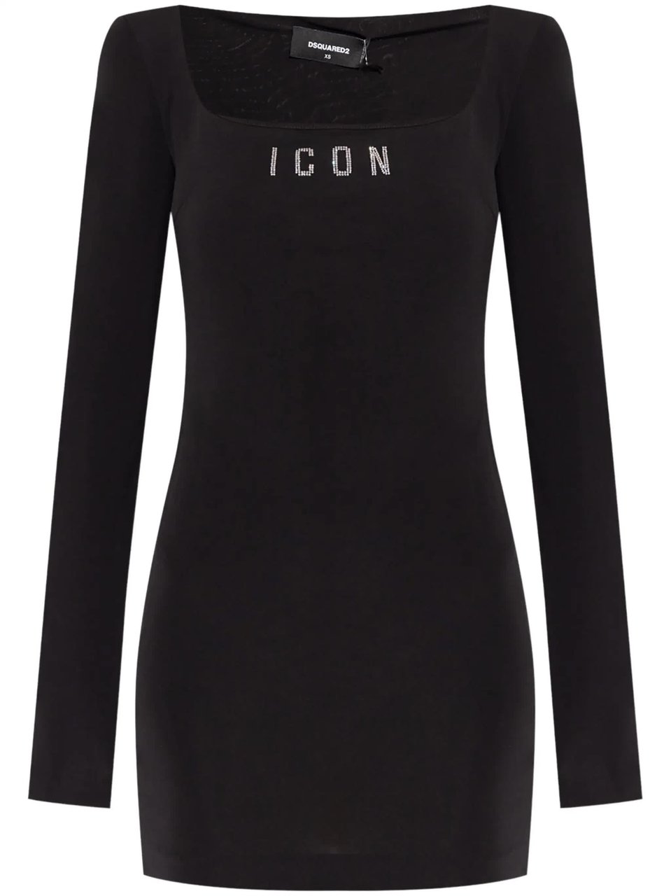 Dsquared2 Fitted Black Viscose Square Neck Dress Zwart