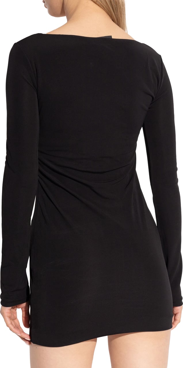 Dsquared2 Fitted Black Viscose Square Neck Dress Zwart