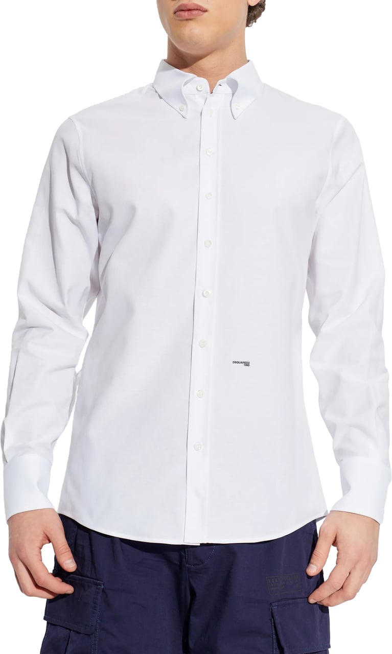 Dsquared2 White Pointed Collar Tailored Cotton Shirt Wit
