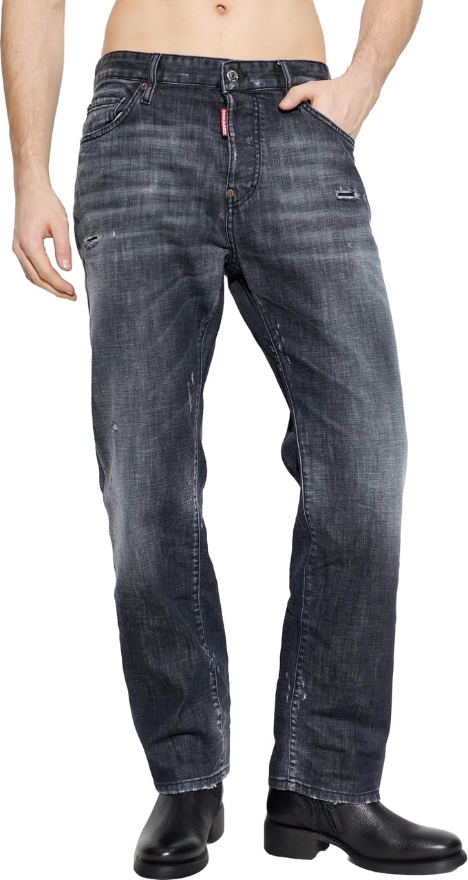 Dsquared2 Relaxed Fit Faded Black Denim Jeans Grijs