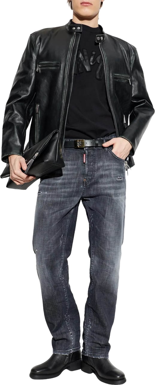 Dsquared2 Relaxed Fit Faded Black Denim Jeans Grijs