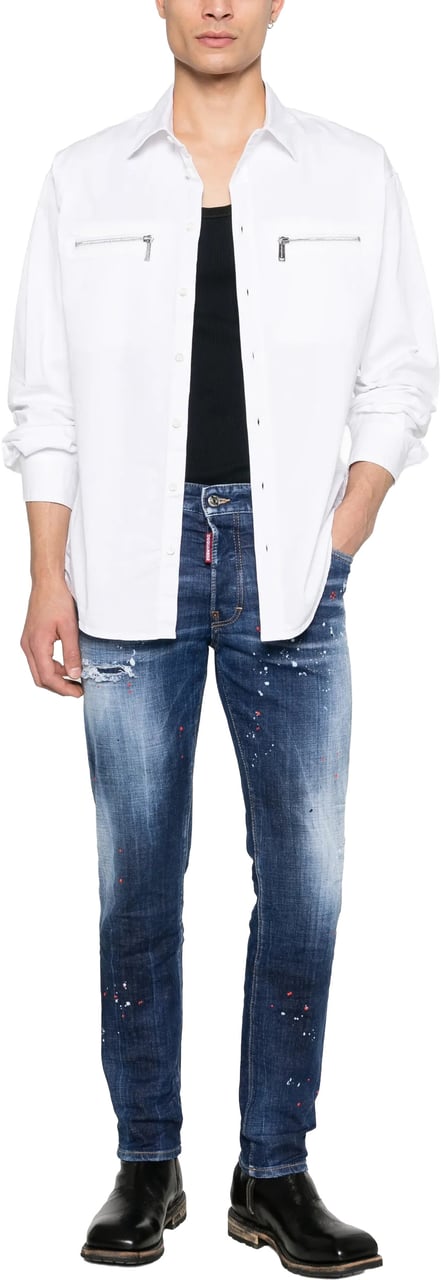 Dsquared2 Slim Fit Distressed Paint Splatter Jeans Zwart