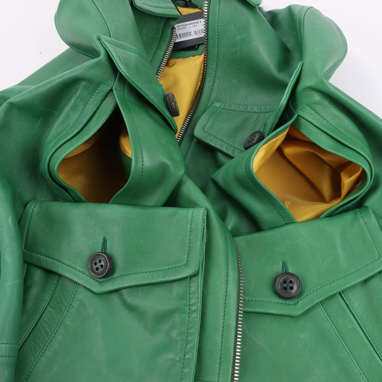 Dsquared2 DSQUARED2 Green Leather Cape Jacket, Style S75AM0561, Size 38 Groen