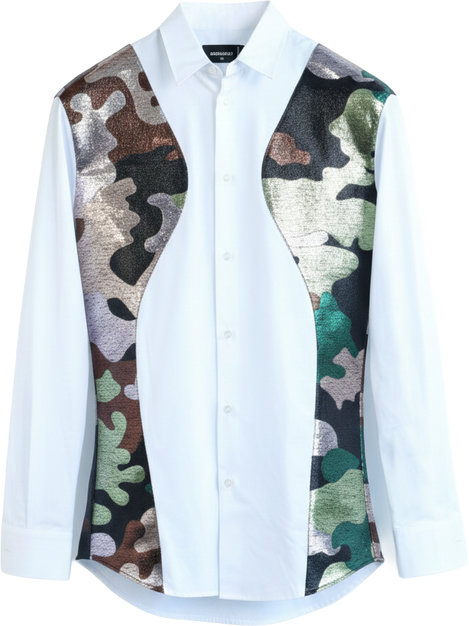 Dsquared2 Dsquared2 Camouflage Panel White Shirt, 48 IT Wit