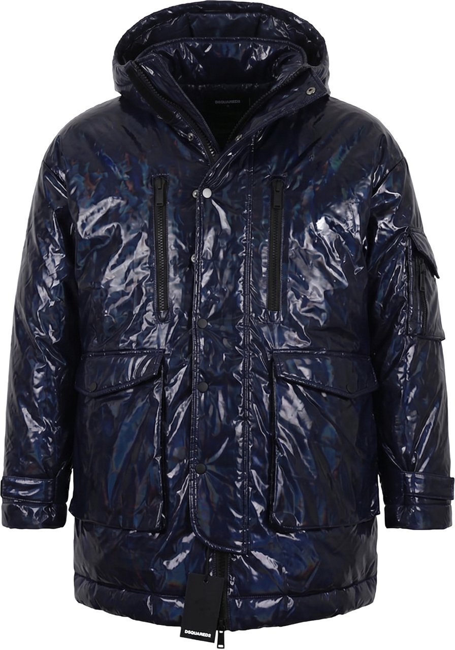 DSQUARED2 Glossy Navy Puffer Jacket, Size 48 Navy