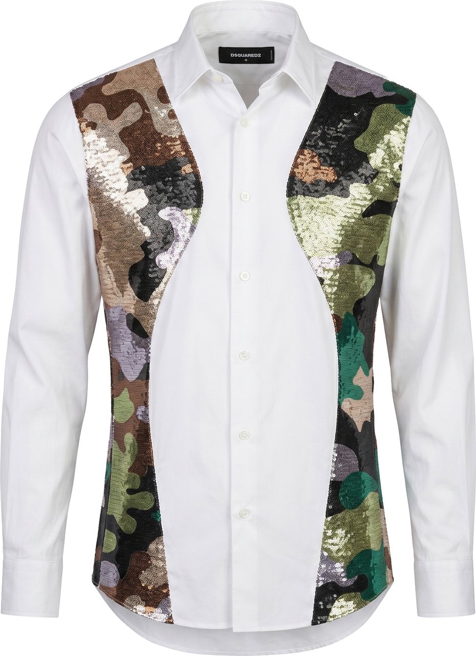 Dsquared2 Camouflage Panel White Shirt, 48 IT Wit