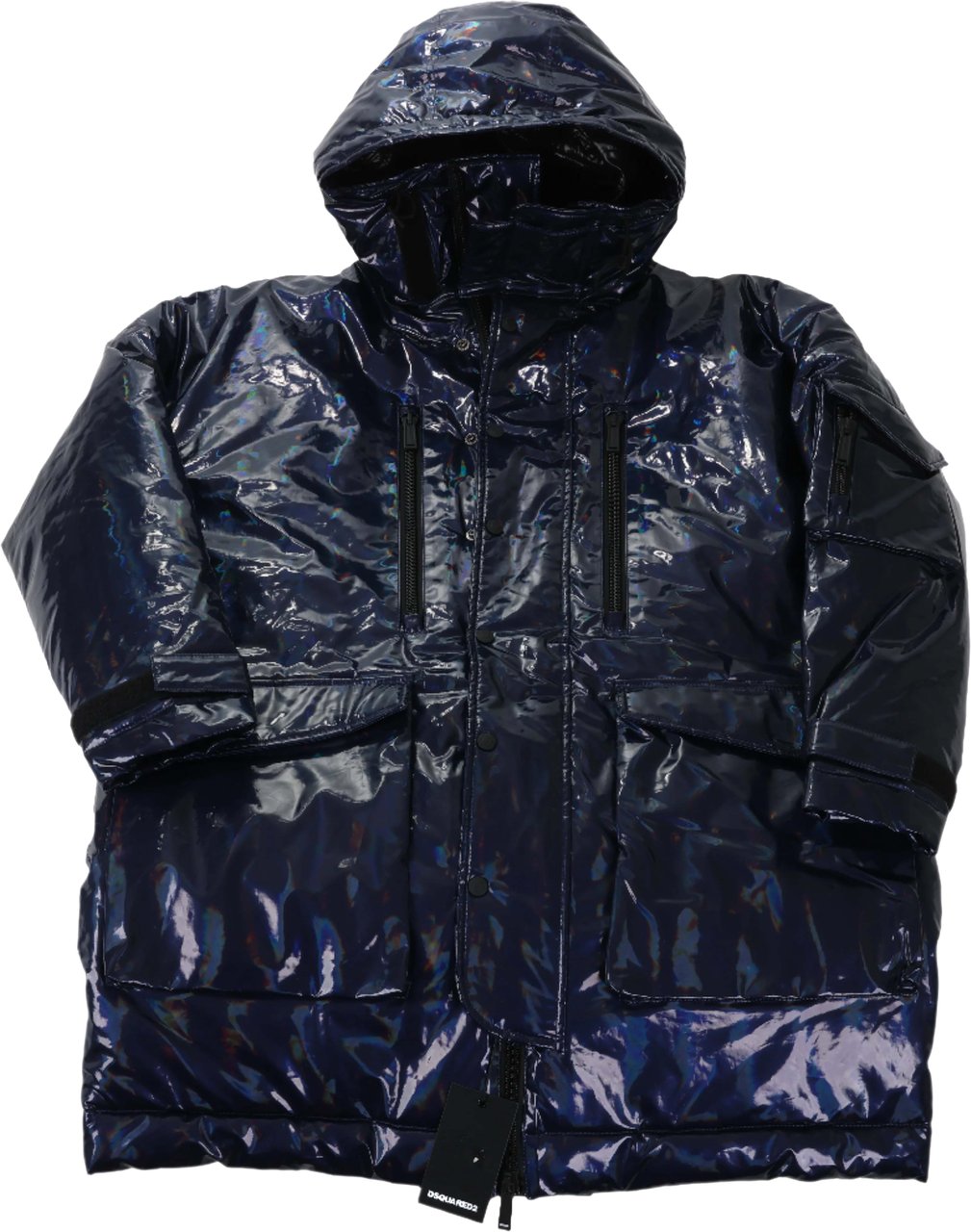 DSQUARED2 Glossy Navy Puffer Jacket, Size 48 Navy