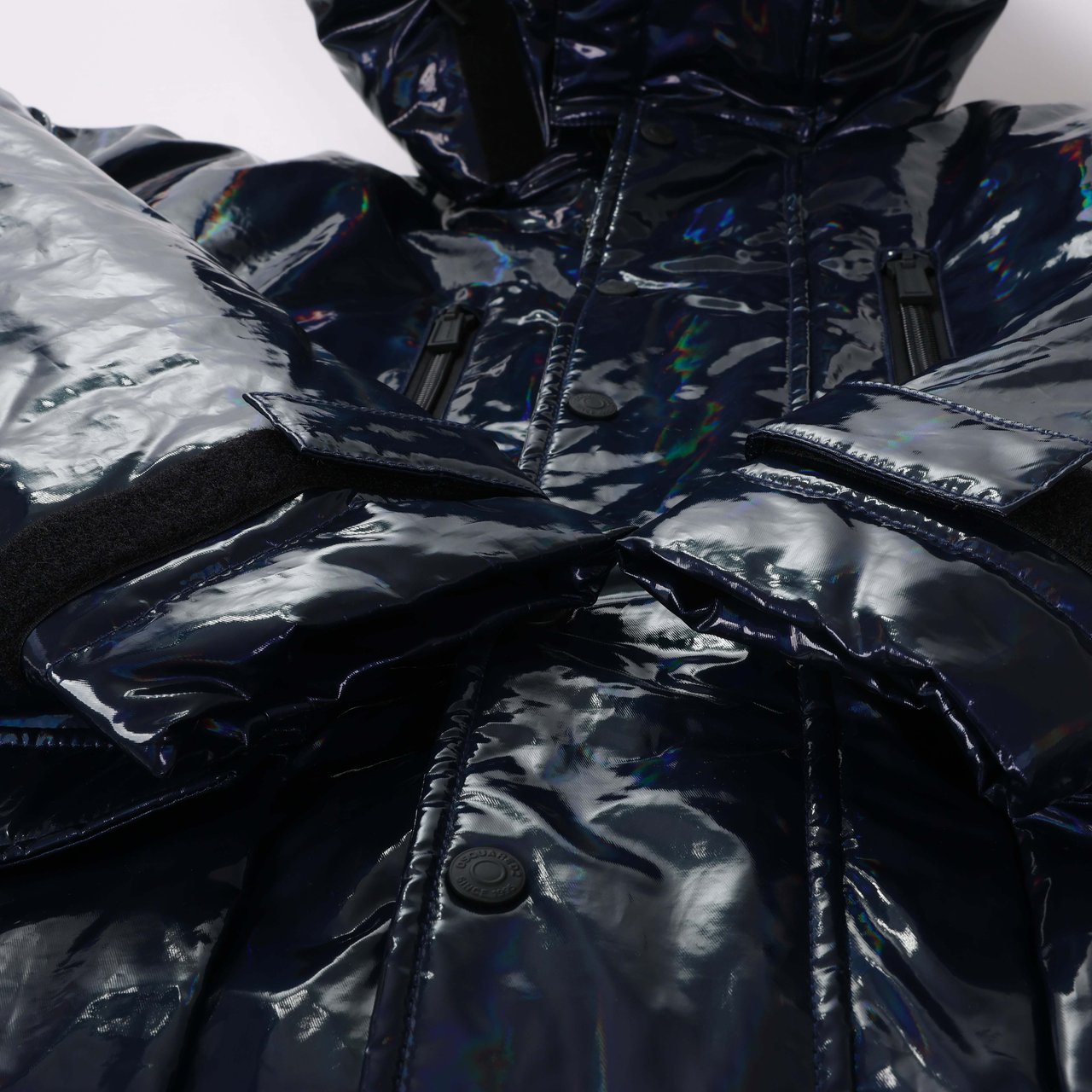 DSQUARED2 Glossy Navy Puffer Jacket, Size 48 Navy