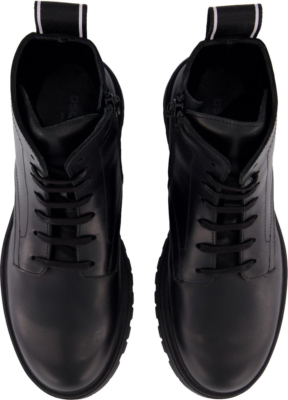 Dsquared2 Kids Ankle Boot Lace Up Logo Zwart
