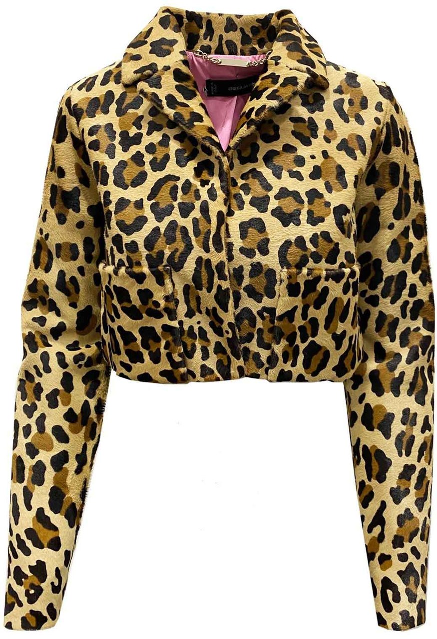 Dsquared2 Dsquared2 Leopard Calf Hair Cropped Jacket Bruin