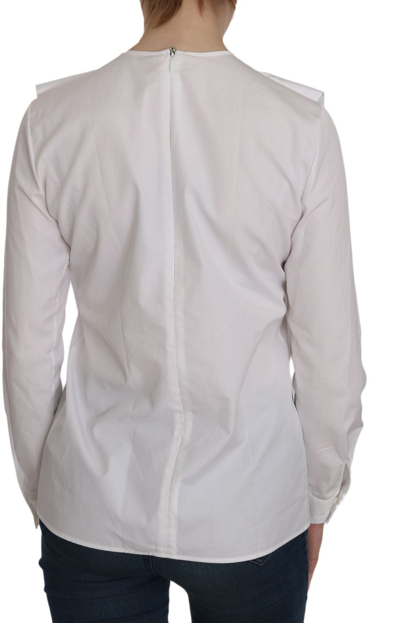 Dsquared2 Dsquared² White Crew Neck Long Sleeve Cotton Blouse Wit