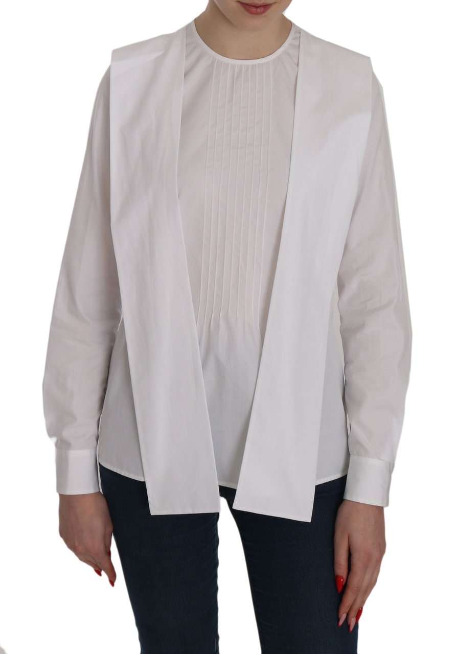 Dsquared2 Dsquared² White Crew Neck Long Sleeve Cotton Blouse Wit