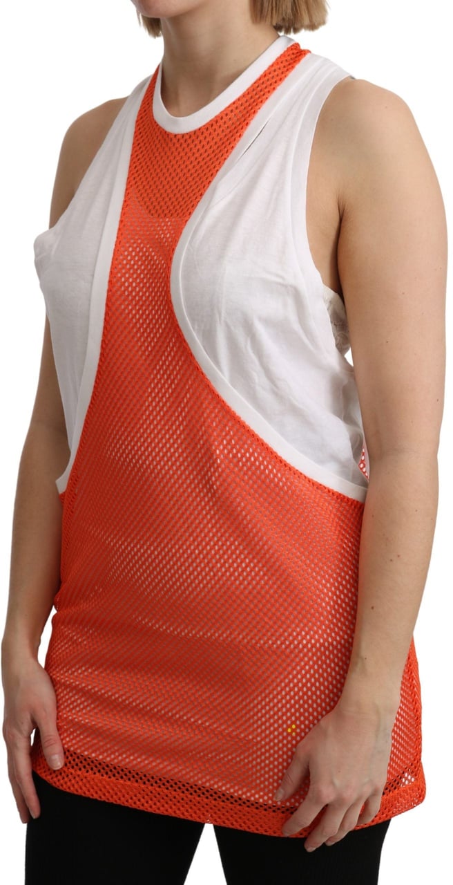 Dsquared2 Dsquared² Orange White Crewneck Sleeveless Tank T-shirt Dress Top Oranje