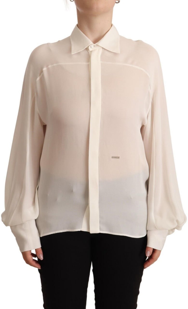 Dsquared2 Dsquared² Off White Silk Long Sleeves Collared Blouse Top Wit