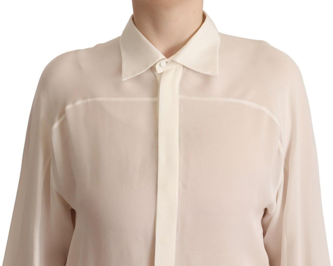 Dsquared2 Dsquared² Off White Silk Long Sleeves Collared Blouse Top Wit