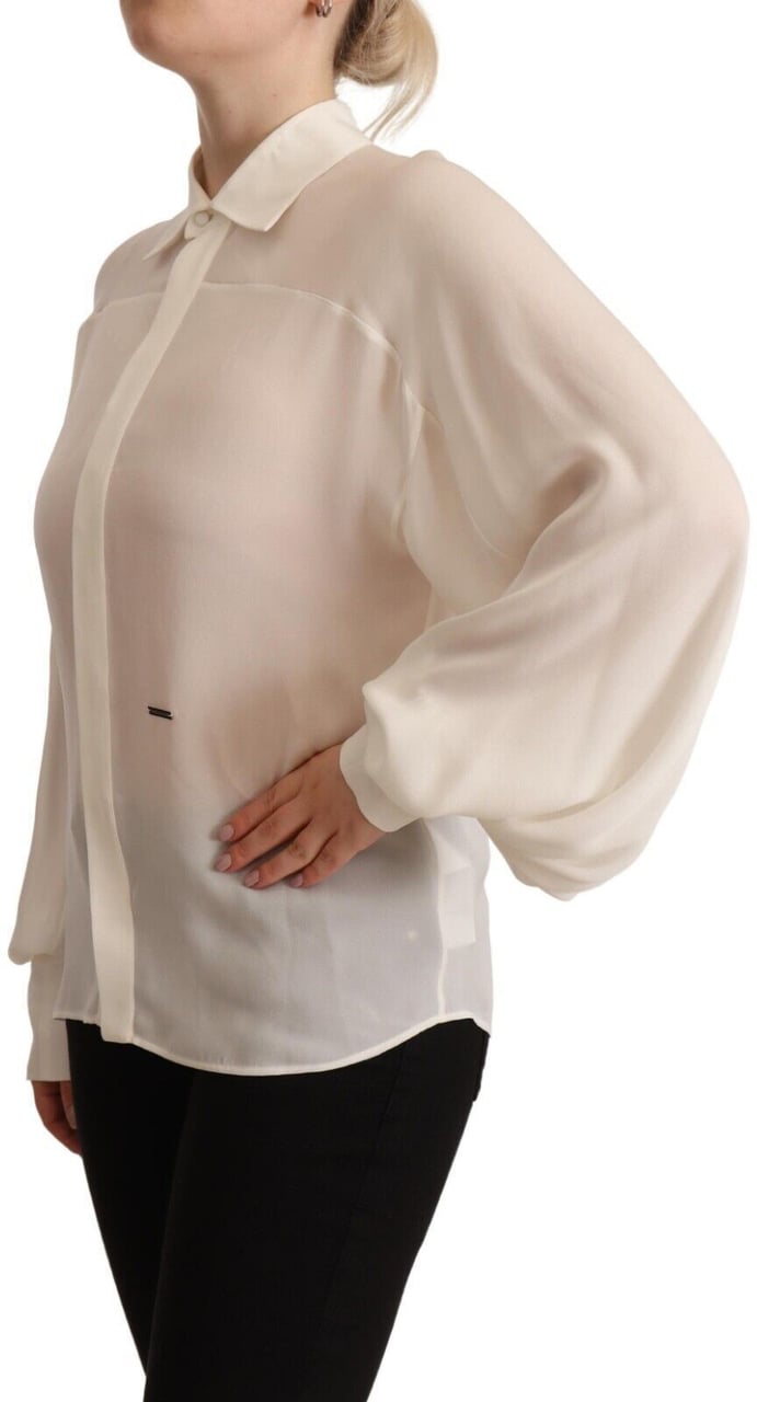 Dsquared2 Dsquared² Off White Silk Long Sleeves Collared Blouse Top Wit