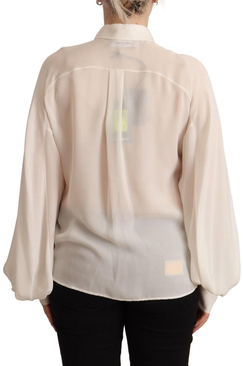 Dsquared2 Dsquared² Off White Silk Long Sleeves Collared Blouse Top Wit