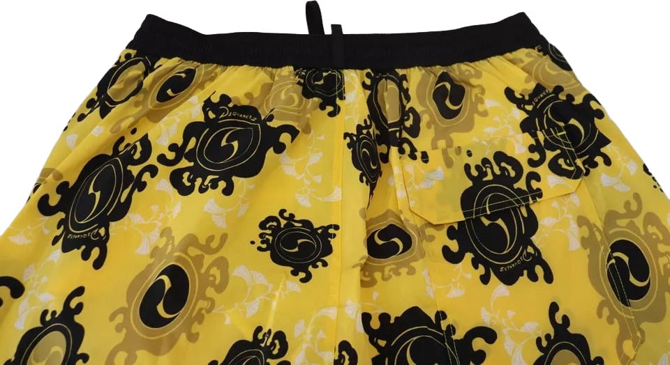 Dsquared2 Dsquared² Yellow Black Printed Nylon Beachwear Shorts Swimwear Blauw