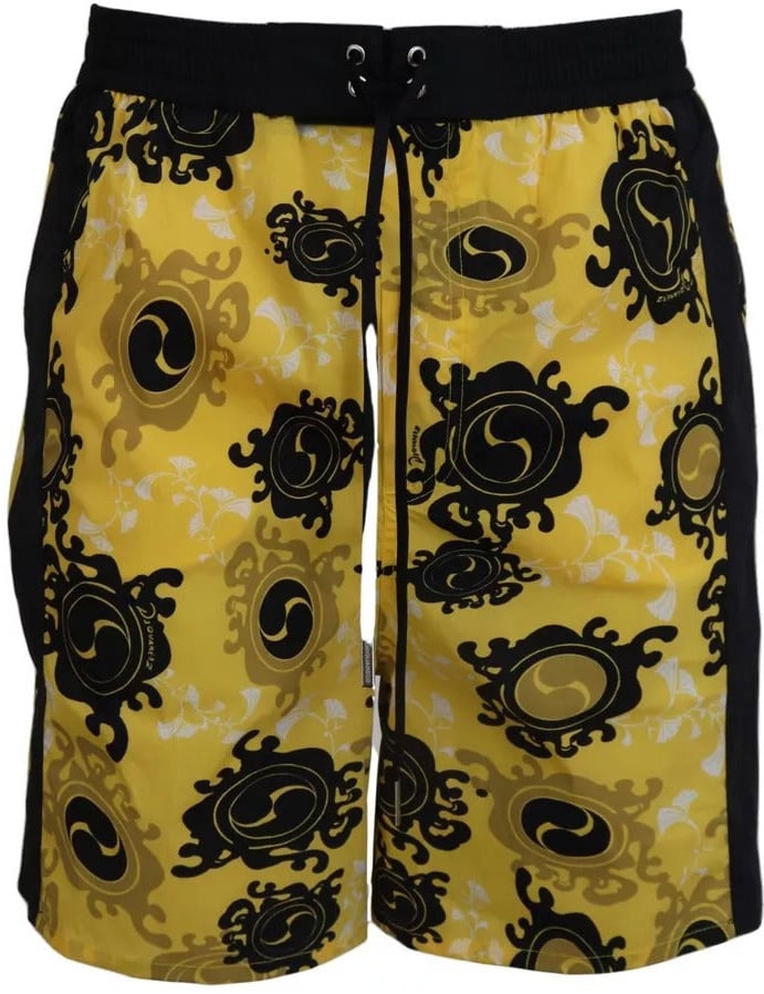 Dsquared2 Dsquared² Yellow Black Printed Nylon Beachwear Shorts Swimwear Blauw