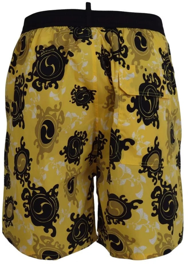 Dsquared2 Dsquared² Yellow Black Printed Nylon Beachwear Shorts Swimwear Blauw