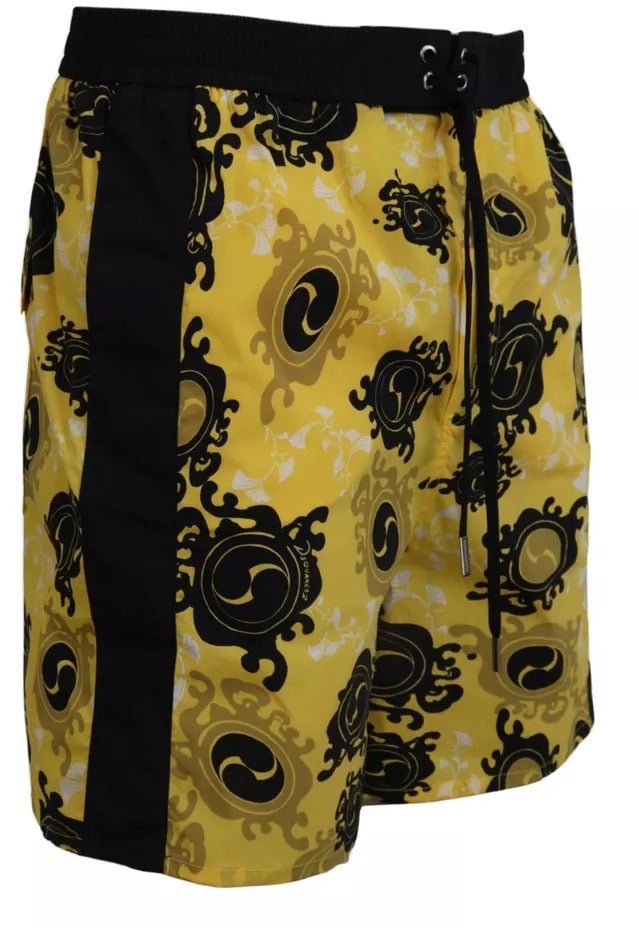 Dsquared2 Dsquared² Yellow Black Printed Nylon Beachwear Shorts Swimwear Blauw