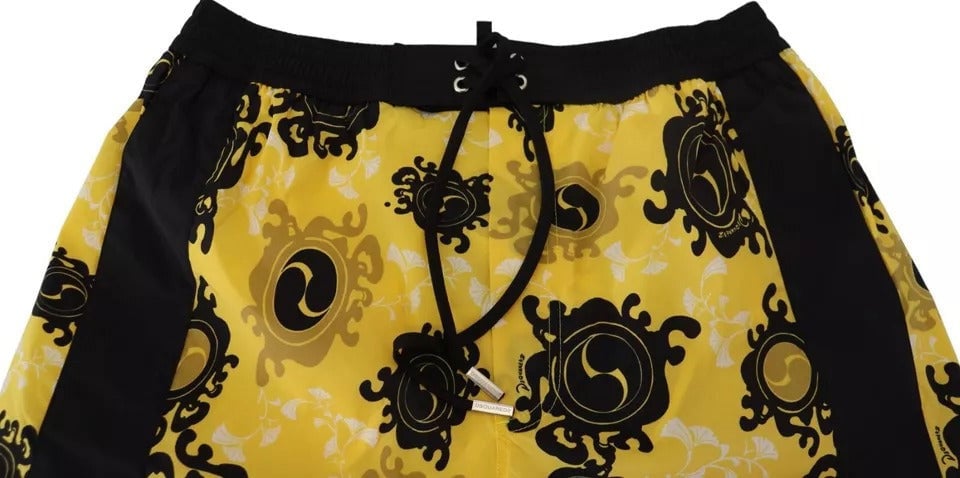 Dsquared2 Dsquared² Yellow Black Printed Nylon Beachwear Shorts Swimwear Blauw