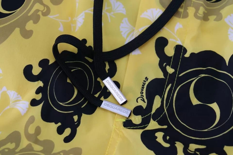 Dsquared2 Dsquared² Yellow Black Printed Nylon Beachwear Shorts Swimwear Blauw