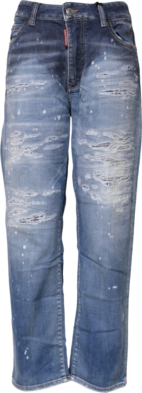 Dsquared2 Dsquared² Blue Tattered Cotton Mid Waist Straight Denim Jeans Blauw