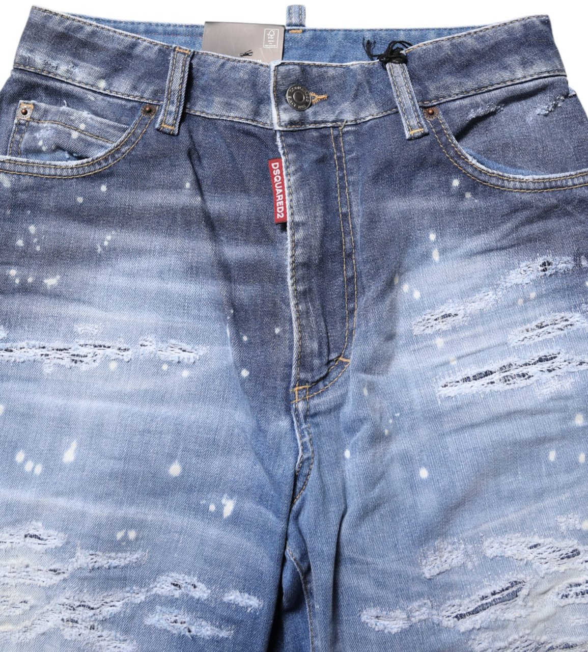 Dsquared2 Dsquared² Blue Tattered Cotton Mid Waist Straight Denim Jeans Blauw