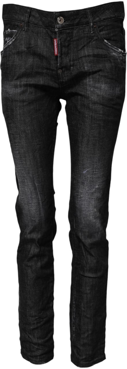 Dsquared2 Dsquared² Black Washed Cotton Mid Waist Skinny Jeans Zwart